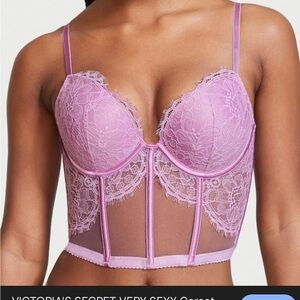NWT Victoria's Secret Very Sexy Lace Push-Up Corset Longline Bustier Bra - 34B
